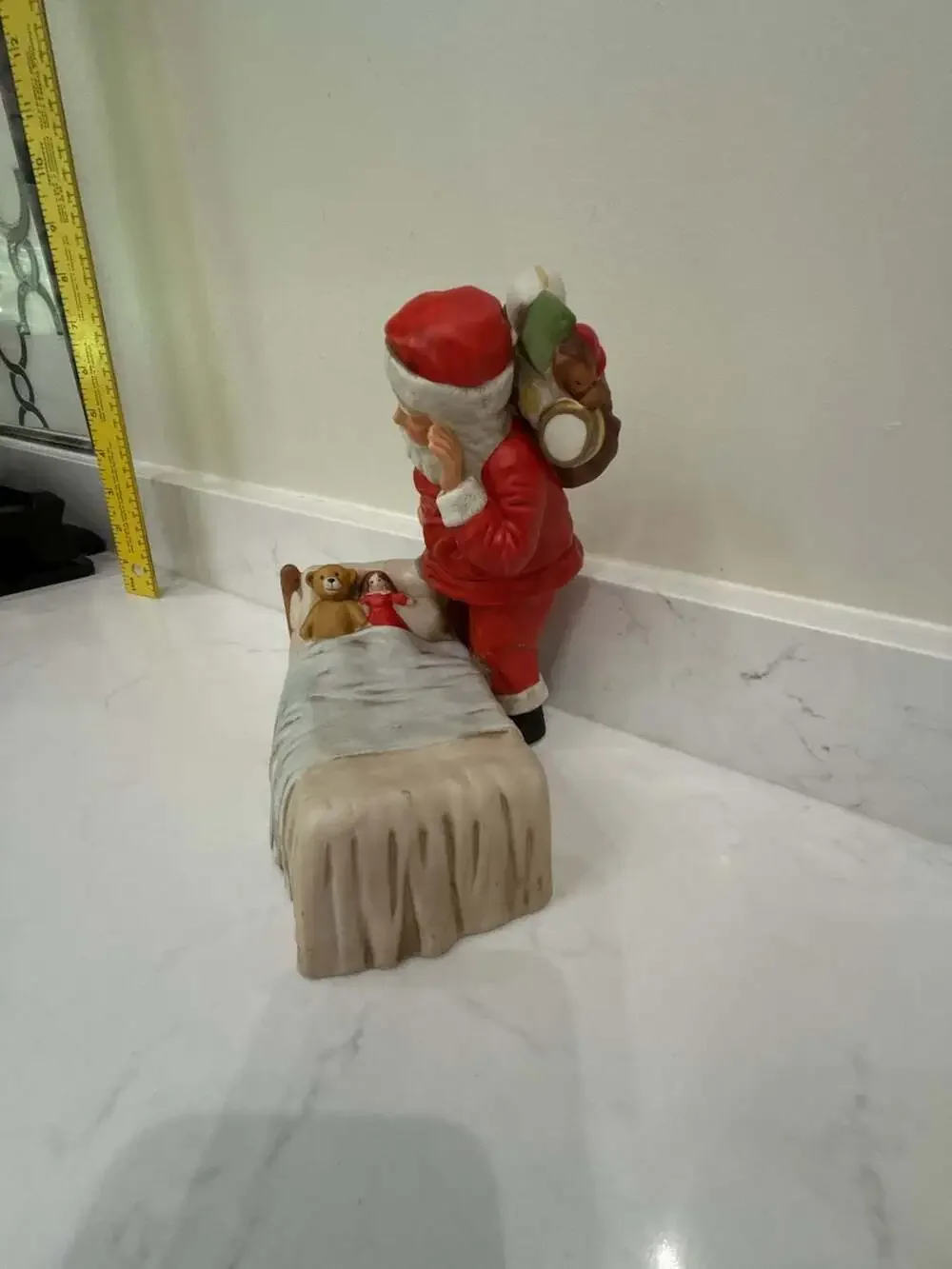 Vintage 1988 Schmid Musical Christmas Figurine Santa Watching Over Sleeping Chil